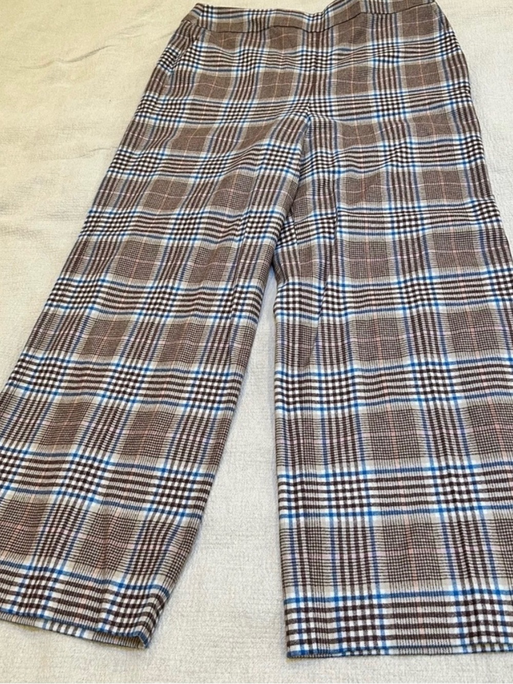 Boden Brown Plaid Wide-Leg Pants with Blue Accents